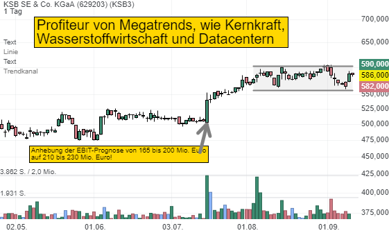 KSB adressiert die Megatrends Kernkraft, Wasserstoffwirtschaft sowie Rechenzentren und hat ein einstelliges KGV. 